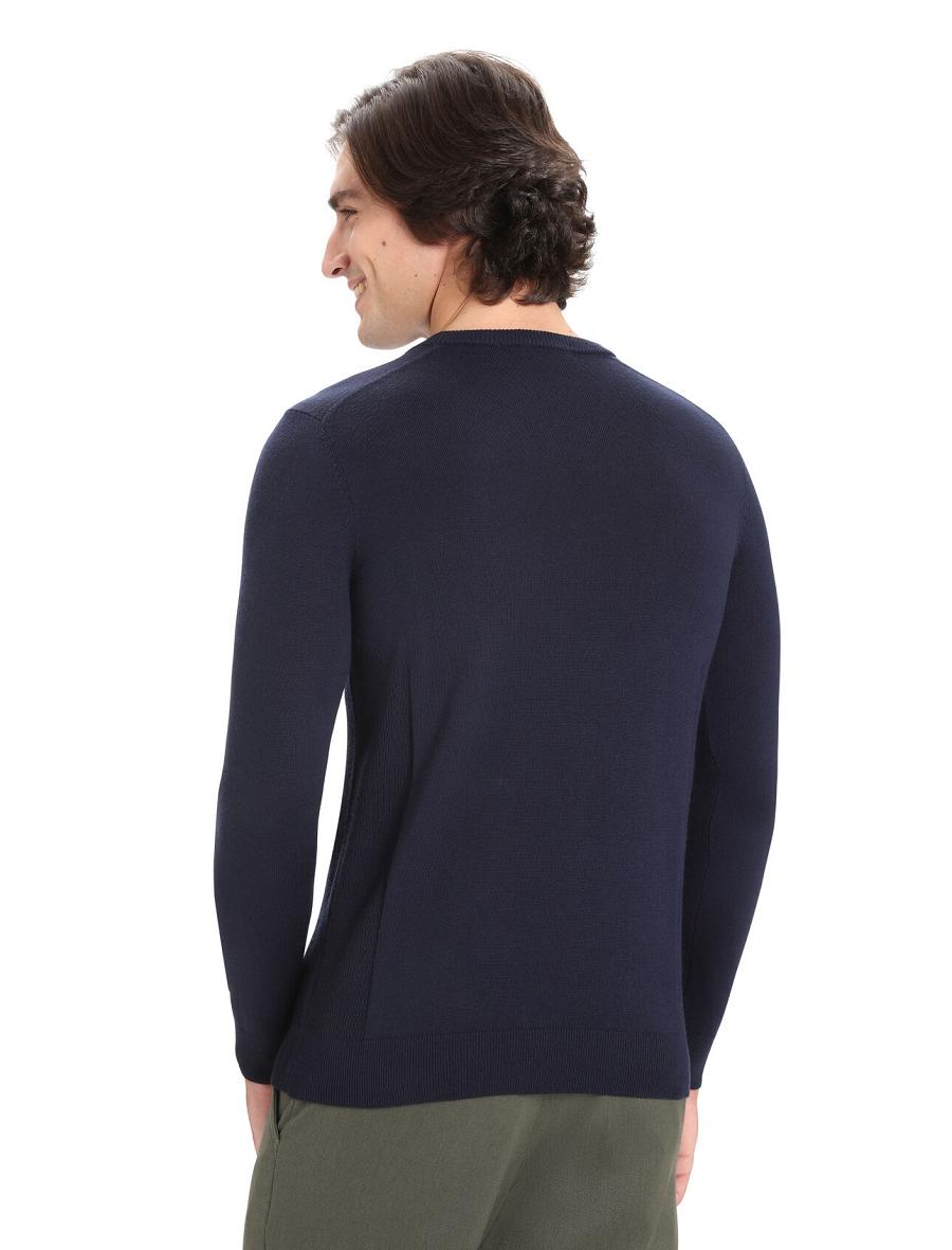 Men's Icebreaker Merino Shearer Crewe Sweaters Midnight Navy | CA 1733NWYB